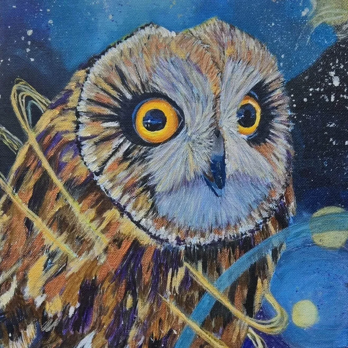 Short Eared Seer, Oil on stretched cotton canvas, 10 x 10"